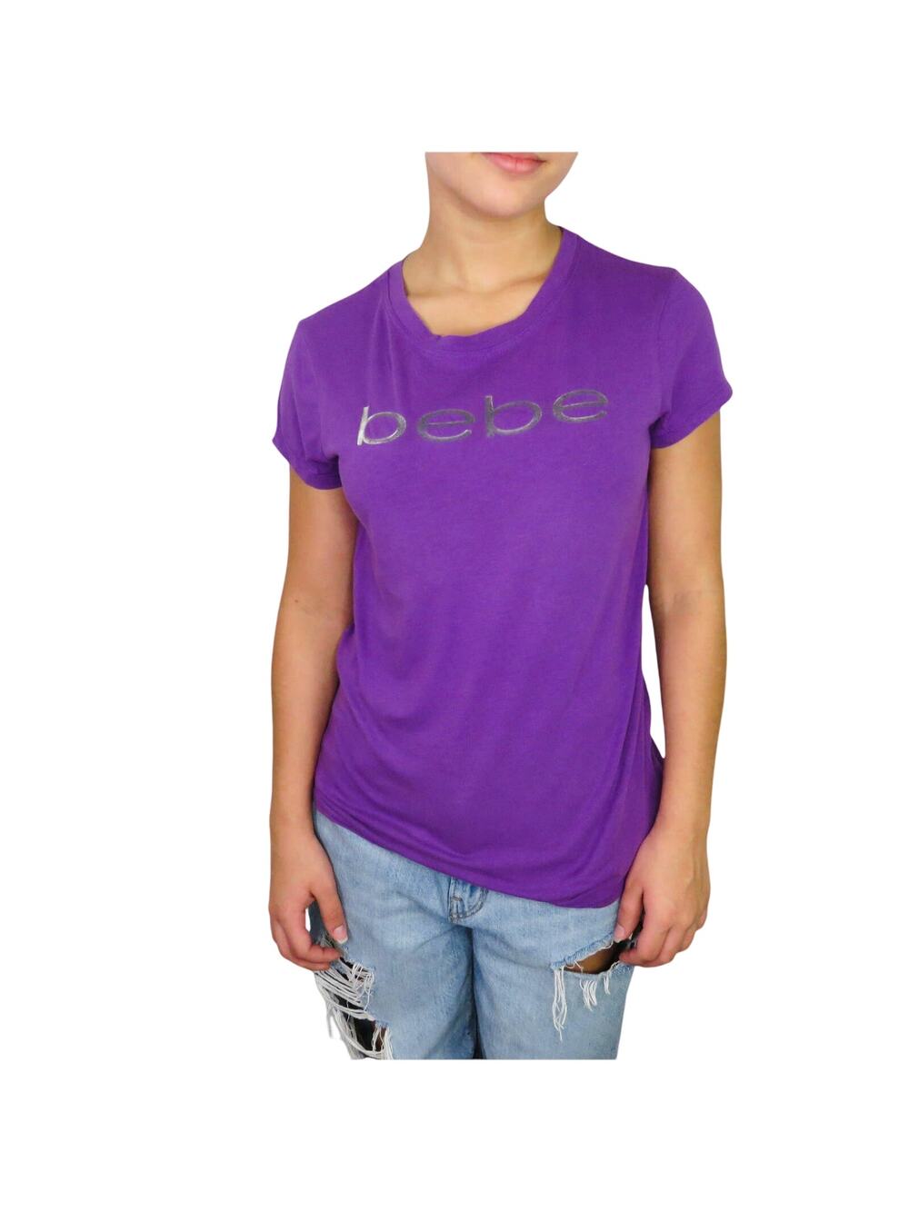 Y2K BEBE Purple Graphic Logo Tee Crewneck T-Shirt Vintage Large